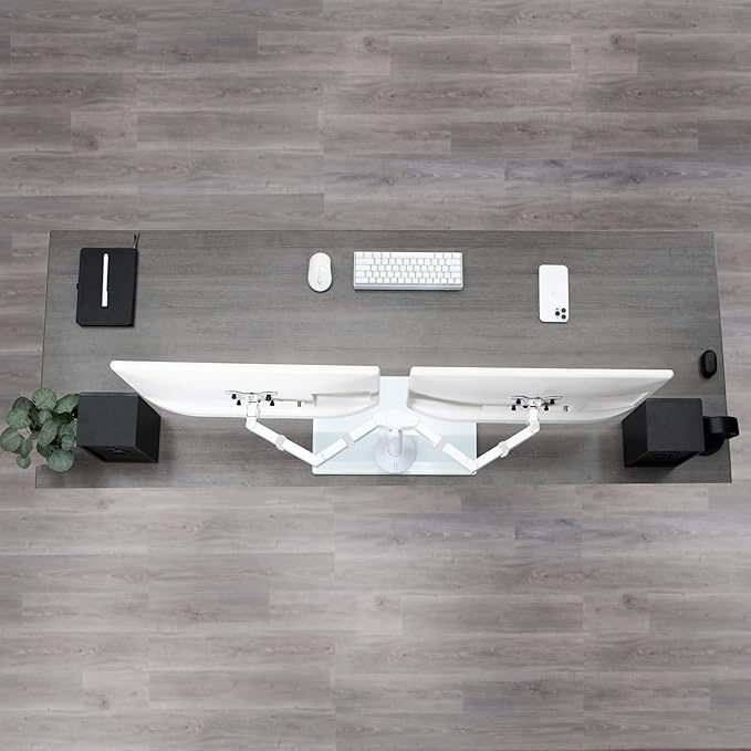 VIVO Freestanding Dual Monitor Stand with Sleek Glass Base and Adjustable Arms, Mounts 2 Screens up to 32 inch and 22 lbs Each, White, STAND-V002FGW