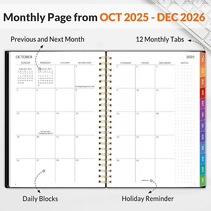 2026 Planner SUNEE Weekly and Monthly Planner - January 2026-December 2026, 6.4" x 8.3" Half Weekly Half Note, Daily 2026 Calendar Planner with PVC Waterproof Cover, Monthly Tab, Note, Bookmark, Black
