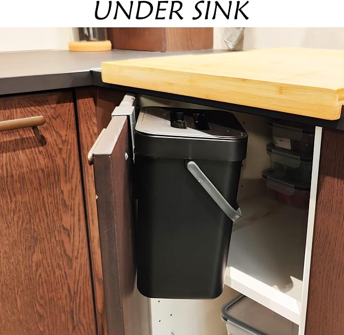 stonespace Kitchen Compost Bin for Countertop, Hanging Small Trash Can with Lid Under Sink for Kitchen Bathroom, Mountable Compost Bucket, Black