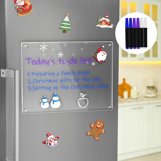 AITEE Acrylic Magnetic Calendar for Fridge, 16"x12" Inches Clear Dry Erase Calendar Memo Whiteboard for Refrigerator with Strong Magnets Includes 6 Dry Erase Markers with 3 Colors