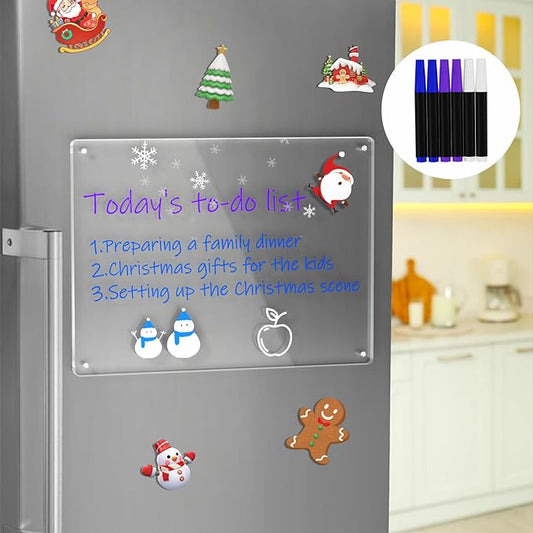 AITEE Acrylic Magnetic Calendar for Fridge, 16"x12" Inches Clear Dry Erase Calendar Memo Whiteboard for Refrigerator with Strong Magnets Includes 6 Dry Erase Markers with 3 Colors