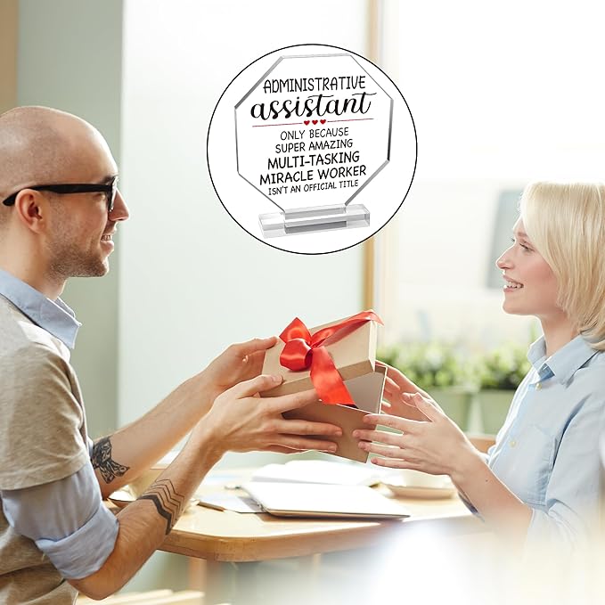 Yopyame Administrative Assistant Appreciation Gifts - Secretary Appreciation Day Gift Acrylic Keepsake Paperweight Clear Desk Decorative Sign Acrylic Plaque with Stand for Office Desk Table Shelf Home