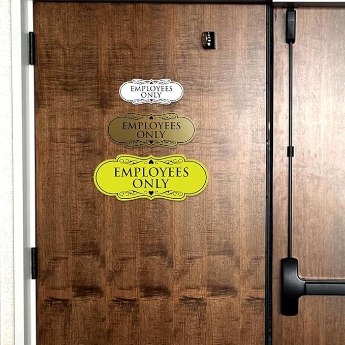 Designer EMPLOYEES ONLY Sign | Easy Installation | Office or Business Signs | Workplace Safety - Ivory/Dark Brown - Small (1 Pack)