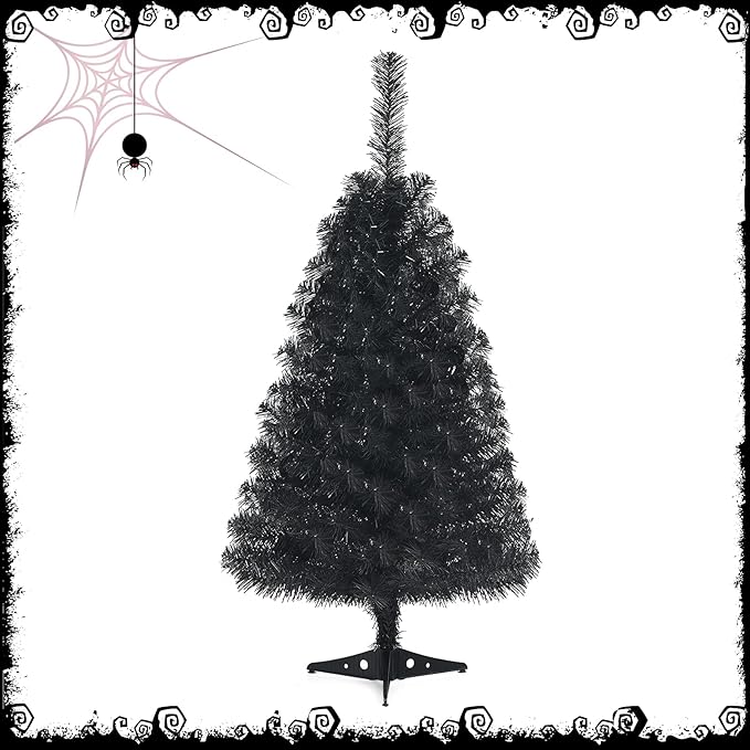 Happygrill 3FT Black Christmas Tree, Artificial Unlit Halloween Decoration Tree with 116 PVC Tips, Premium Small Xmas Tree for Home Office School Holiday Decoration