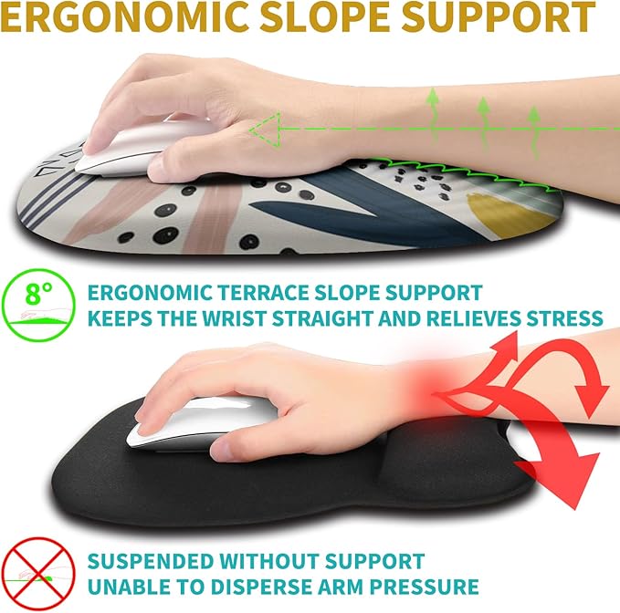 Hokafenle Ergonomic Mouse Pad Wrist Support with Stepped-Wedge Design, Wrist Rest Pain Relief Mousepad Filled with Memory Foam, Carpal Tunnel Mousepad for Wireless Mouse(12x8 inch, Tropical Plants)