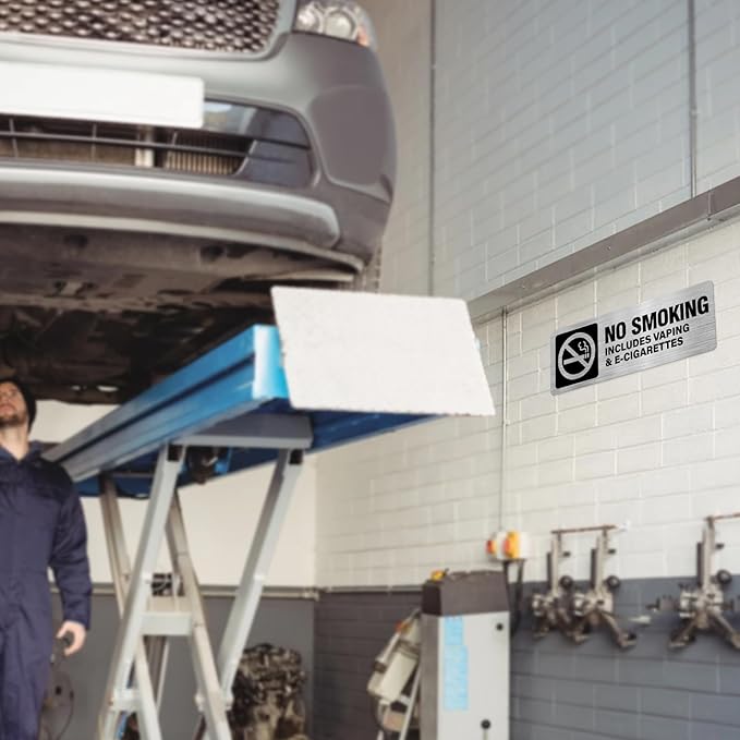 No Smoking No Vaping E-Cigarettes Sign Aluminum Silver 9 x 3 Inches Self-Adhesive Waterproof Metal Door Wall Sign for Business Houses 4 Pack