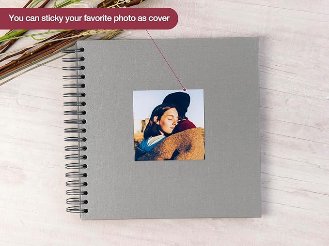 potricher 10 x 10 Inch DIY Scrapbook Photo Album 80 Pages Thick Kraft Blank Gray Paper Memory Book for Wedding and Anniversary Family (Gray, 10 Inch)