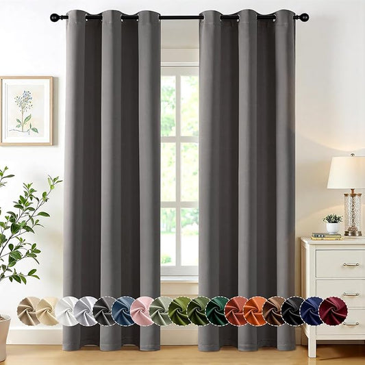 MIULEE Grey Blackout Curtains for Bedroom Living Room 72 Inches Long 2 Panels, Thermal Insulated Room Darkening Drapes Solid Grommet Top Noise Reduction Light Blocking Window Curtains W40 x L72 Inch