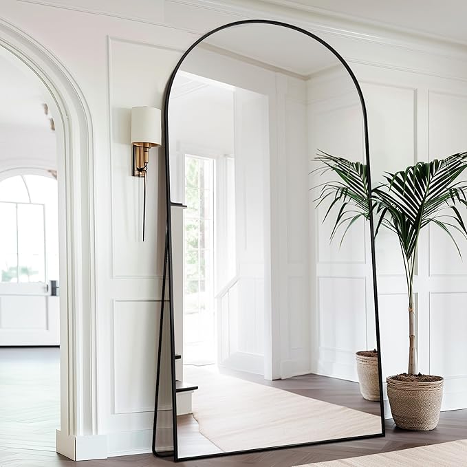 Antok Full Length Mirror, 83"x44" Oversized Floor Mirror Freestanding, Full Body Mirror Floor Standing Mirrors with Stand, Hanging Mounted Mirrors for Living Room Cloakroom,Black,Arched Style
