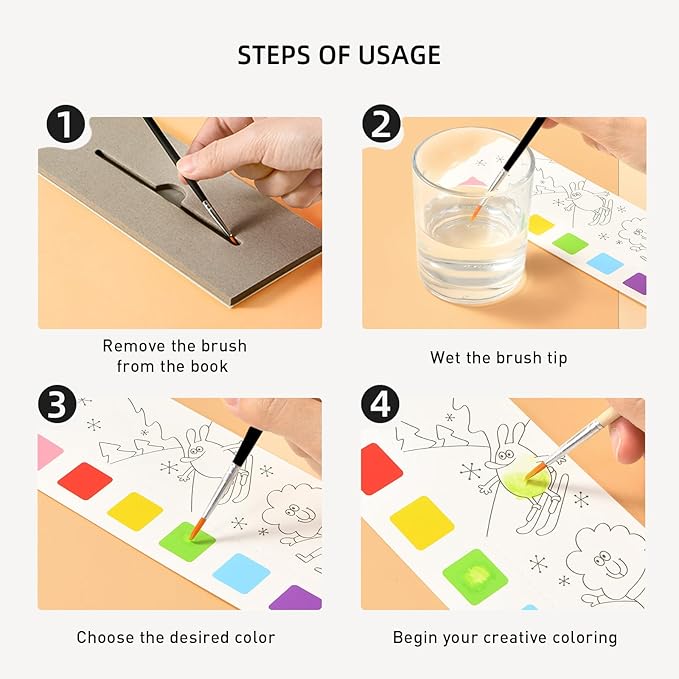 MiDeer Water Coloring Books for Kids Ages 4-8,Pocket Watercolor Painting Book Kit for Toddlers (Dinosaur Academy)