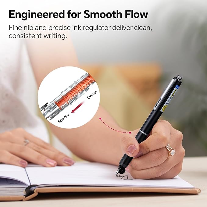 WRITECH Fountain Pen Left Handed: Retractable Style Black Ink Set Fine Nib, Includes 5 Ink Cartridges for Smooth Writing Calligraphy Journaling