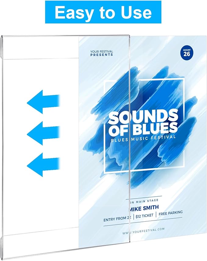 EHWINE 4 Pack 11x17 Wall Mount Acrylic Sign Holder, Wall Signs Photo Menu Flyer Display Holders, Plastic Clear Acrylic Frames for Office Home Hotel Business Store (with Adhesive Tape)