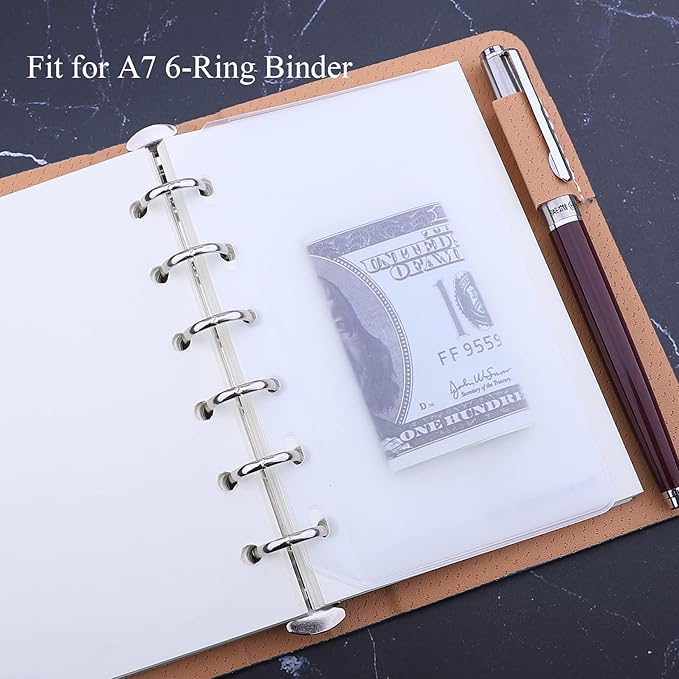 Antner 12PCS A7 Mini Binder Pockets 6-Hole No Zipper Budget Cash Envelopes Money Organizer for A7 6 Ring Binder Wallet, Clear Zipless Cash Stuffing Envelopes Planner Inserts Loose Leaf Filling Bags