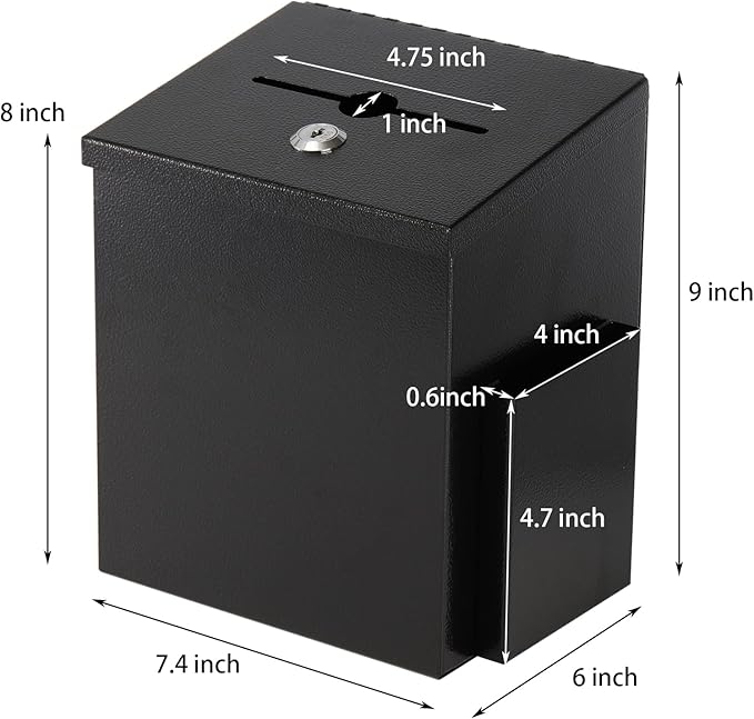 TOPZEA Suggestion Box with Slot and Lock, Wall Mounted Ballot & Donation Box, Metal Comment Collection Box Key Drop Box with 50 Free Suggestion Cards for Office, Hotel, Church, Black, 9"x 7.4"x 6"