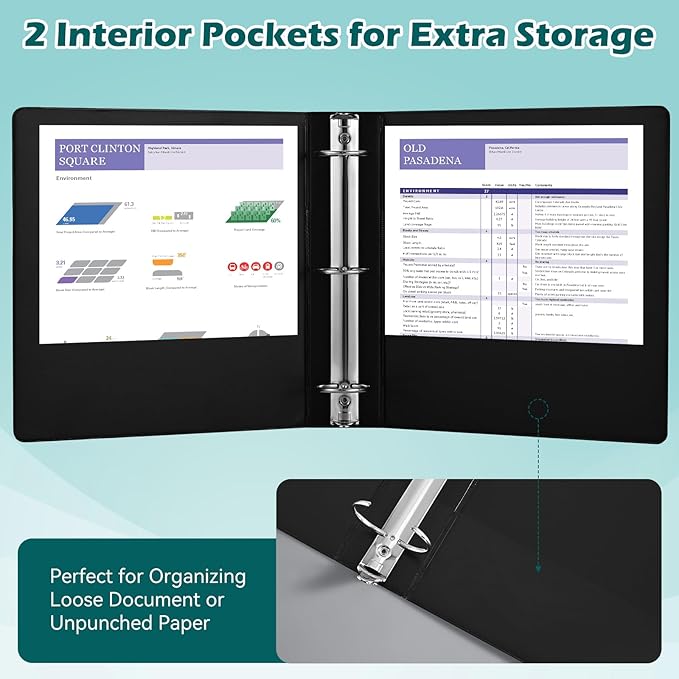 3 Ring Binder 2 Inch 6 Pack,2" Clear View with Round Rings, PVC-Free,Holds for 450 Sheets 8.5X 11 US Letter Size Paper, Durable Black Binders Perfect for Office,School and Home