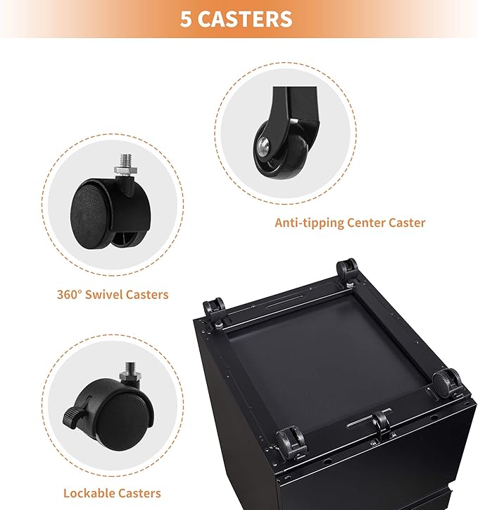 SUXXAN 3 Drawers Metal Filing Cabinet with Wheels, Steel Rolling Mobile File Cabinets Under Desk for Home Office, Wheels Need to Assemble, Black