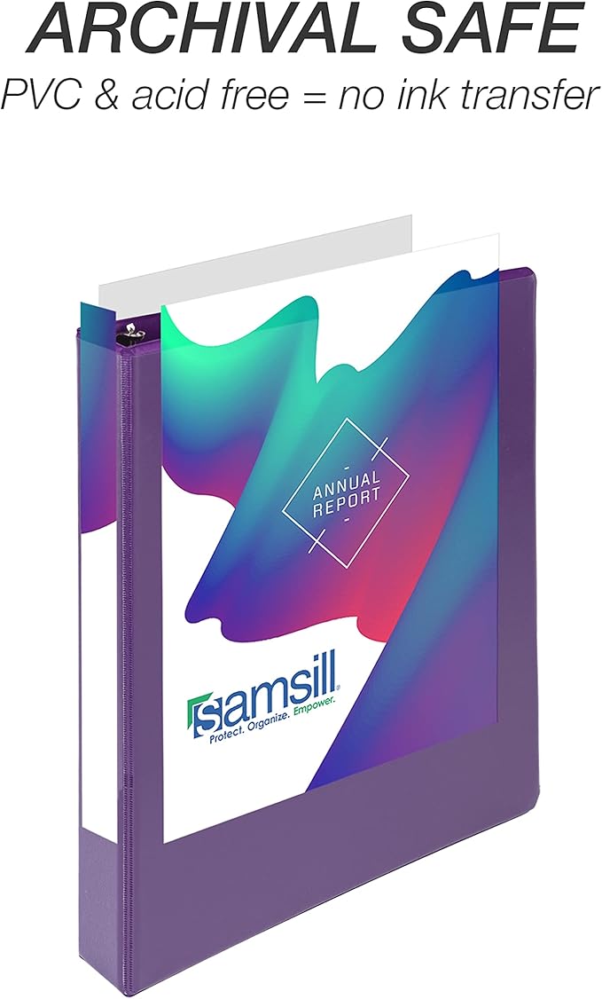 Samsill Durable 1 inch 3 Ring Binder, Made in USA, D Ring Binder, FSC 100% Recycled Chipboard, Purple, 12 Pack
