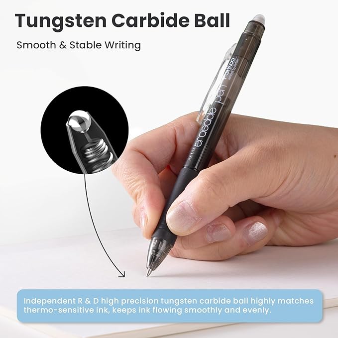 ParKoo 20 Pack Retractable Erasable Gel Pens Clicker, Fine Point 0.7 mm, Make Mistakes Disappear, Black Blue Pens for Writing, Journaling and Crossword Puzzles