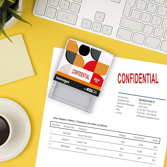 Fastnotes Confidential Self-Inking Rubber Stamp by COLOP - Great for Office Documents, Notary, Warehouse, Accounting Paperwork, Business, and Legal Documentation - Red Ink (Confidential- Red)