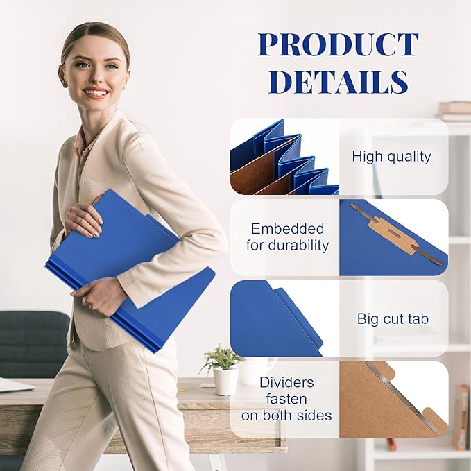 Skyygemm 24 Pcs Classification Folders Letter Size, 3 Divider Pressboard File Folder with Fasteners, Expanding File Organizer Bulk for Teachers, Clergy, Office, Church, Christmas Donations (Dark Blue)