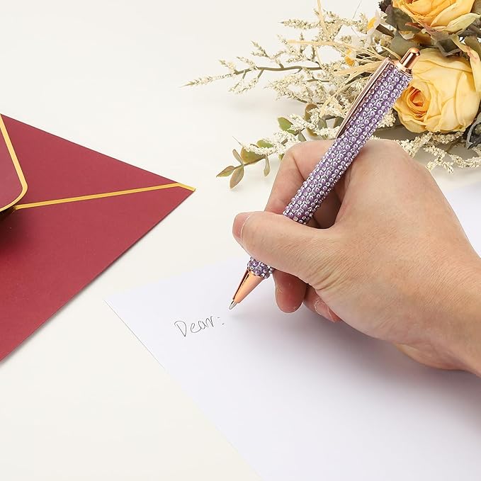 PATIKIL Rhinestone Metal Ballpoint Pen, 4 Pack Crystal Pearl Pens Black Ink 1.0mm Point Sparkly for Women Gift Office Note Taking Journaling, Green