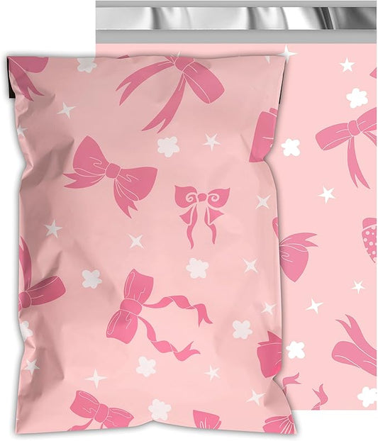 Poly Mailers 10x13 Inch 25 Pcs - Pink Bow printed Shipping Bags, 2.4mil Thickness, Waterproof and Tear Resistant Mailing Envelopes, Self-Sealing Packaging Bags for Small Business