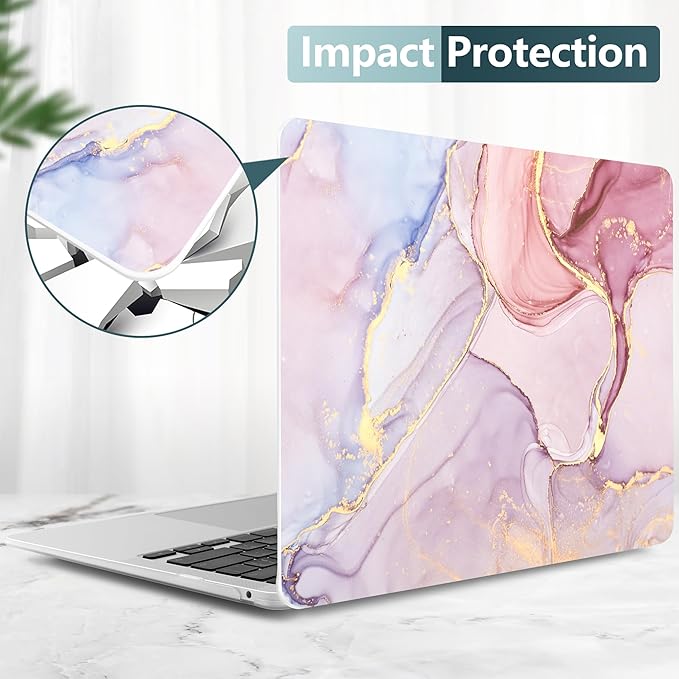 DONGKE Compatible with MacBook Air 13 inch Case 2021 2020 2019 2018 Release A2337 M1 A2179 A1932 with Retina Display & Touch ID, Plastic Hard Shell & Keyboard Cover - Marble