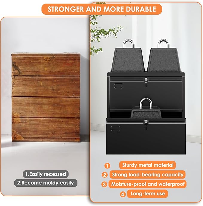 METAN Upgrade Metal 2 Drawer Lateral Files Cabinet for Home Office, Lockable Steel Wide File Storage Cabinet for Hanging Legal/Letter A4 Size, Assembly Required, Black