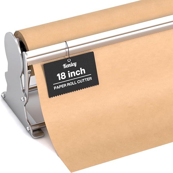 Kenley Butcher Paper Dispenser - Large Holder and Cutter for Wrapping Butcher Craft Freezer Paper Roll 18 Inch - Wall Mount or Tabletop - Carbon Steel Non-Slip Cutter with Serrated Blade - Easy to Use