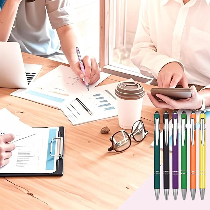 Ballpoint Pen Metal Soft Stylus Pen for Touch Screens，Retractable Tactile Turn Pen，Bulk Pens for Gifts Office Essentials，Medium Point，Black Ink (5 Color)