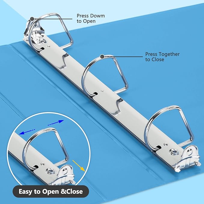 ViVin Sturdy 1.5 Inch 3 Ring Binder with Pockets, Slant-D Ring, PVC-Free, Customizable Clear View Binder,Holds 350 Sheets of 8.5" x 11" Paper, 6 Pack (Light Blue)