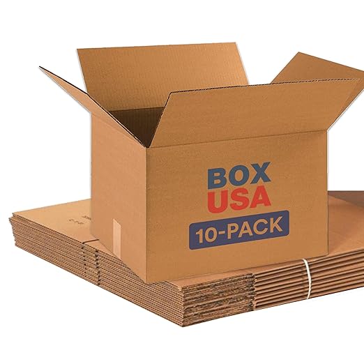 BOX USA Moving Boxes Small 16"L x 10"W x 10"H 10-Pack - Corrugated Cardboard Box for Shipping, Mailing, Packing, Packaging and Storage