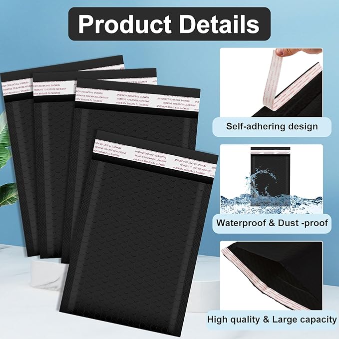 Thenshop 10 Pcs Extra Large Bubble Mailers 16 x 22 Inch Resealable Padded Envelopes Waterproof Shipping Packages Opaque Poly Packaging Envelope Mailers Cushioned Bags for Mailing Packaging, Black