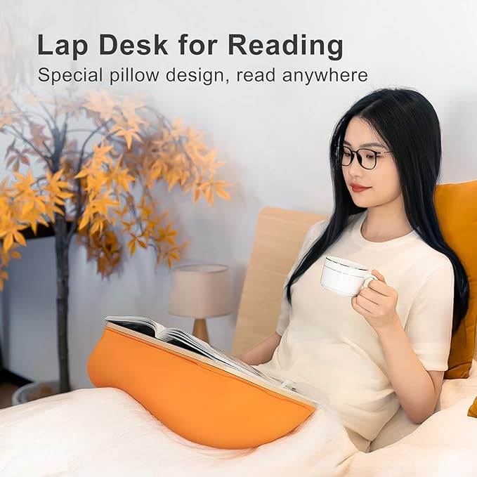 Beanbag Base Book Stand and Comfortable Book Pillow Stand for Bed,Desk,Sofa ERGONOV Reading Pillow Stand for Kindle,iPad,Tablet Minimize Neck Strain Perfect Idea for Book Lovers(Orange)