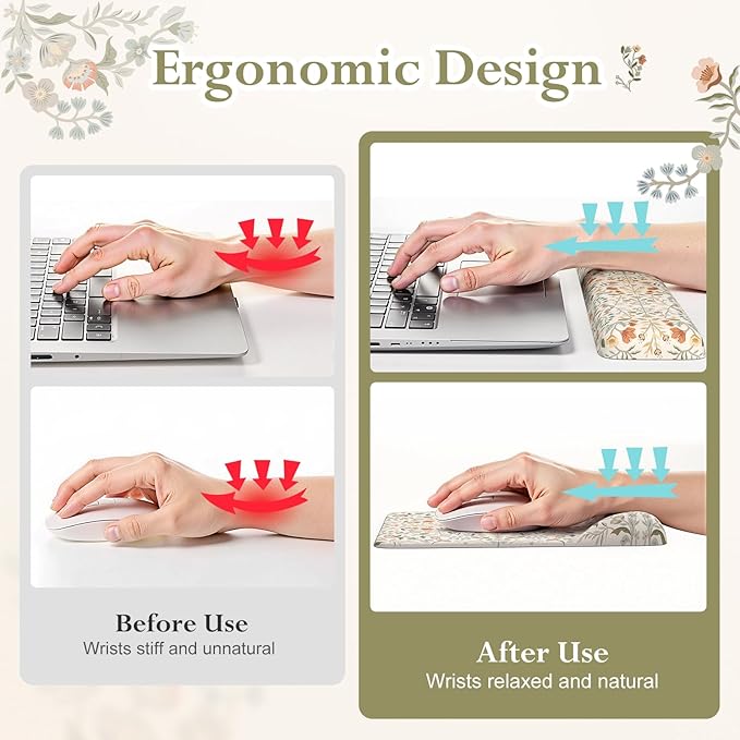 iLeadon Ergonomic Mouse Pad with Wrist Rest, Non Slip Mouse and Keyboard Pad, Cute Desk Pad Mat Sets, Extra Large Desk Cover Mat with Coaster for Women Home Office (Beige)