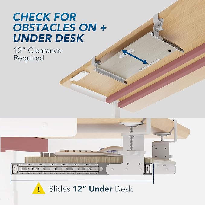 AX WABER Keyboard Tray Under Desk Pull Out with Extra Sturdy C Clamp Mount System, 27.3 (32.5 inch Including Clamps) x 11 Inch Slide-Out Platform Computer Drawer for Typing Grain AX01WG01