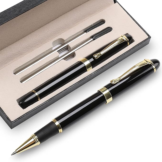 YIVONKA Luxury Ballpoint Pens Nice Ball Pen Best Gift for Men Professional Executive Office BallPens Classy Gift Box Ballpoint Black Refill Line width 0.5mm (Black)