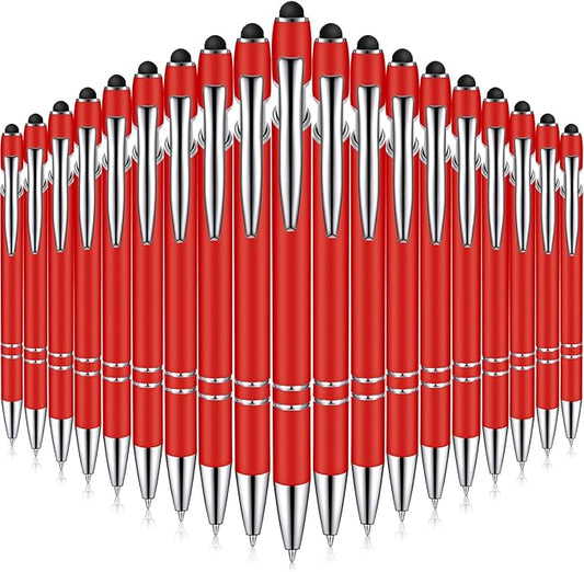 Zonon 38 Pieces Rubberized Ballpoint Pen with Stylus Tip Stylish Metal Pen Capacitive Styli with Soft Rubberized Grip, Black Ink for Most Devices(Red)