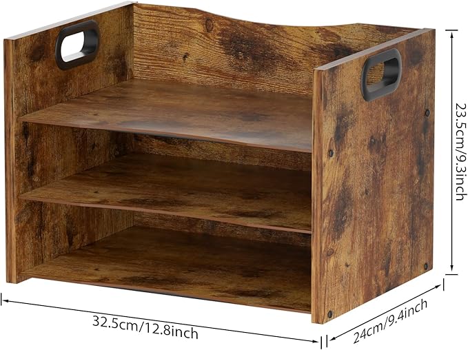 3-Tier Wood Paper Organizer, File Holder for Desk With Handle - Wooden Paper Letter Tray, Desk Organizer and Accessories, File Cabinet for Home Office, School
