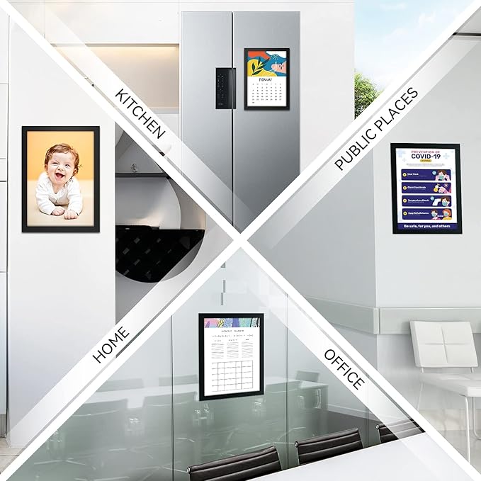 6 Pack Magnetic Sign Holder 8.5 x 11 - Refrigerator & Wall Adhesive Photo/Document Holders, Sign Holders for Door/Window, Durable Magnetic Picture Frames for Home/Office Use