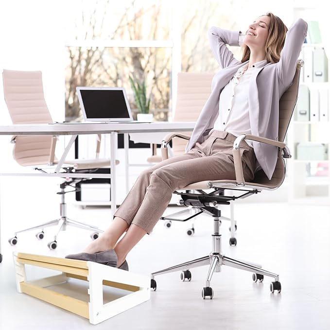 WOOD CITY Foot Rest for Under Desk at Work, 3 Heights Adjustable Footrest with Silicone Surface, 2 in 1 Foot Stool Improve Posture, Reduce Fatigue & Pain, Ideal for Home/Office/Gaming (Natural-White)