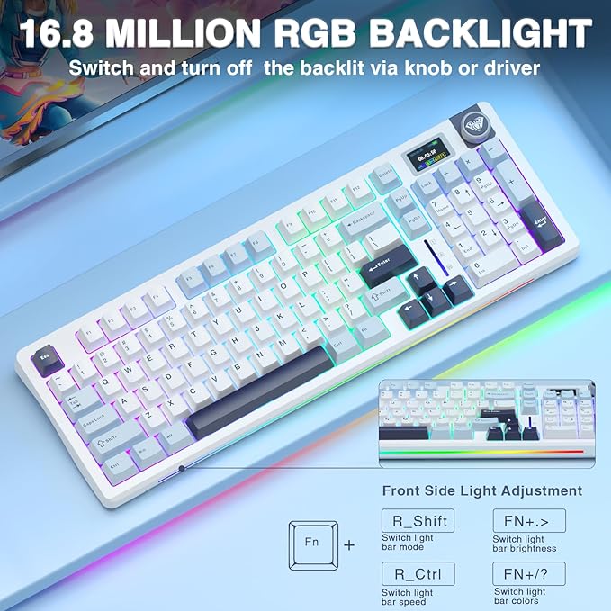 AULA S98 Pro Wireless Mechanical Keyboard,Smart Screen & Knob,Tri-Mode BT5.0/USB-C/2.4GHz Creamy Keyboard,Pre-lubed Linear Switches,Hot Swappable RGB Backlit Computer Gaming Keyboards