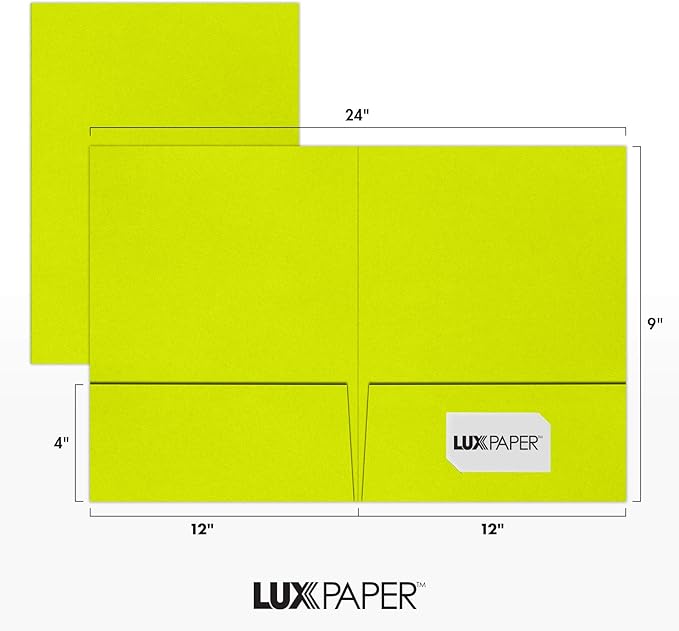 LUXPaper 9" x 12" Presentation Folders | Two Pocket | Wasabi Green | 100lb. Cover | 25 Qty