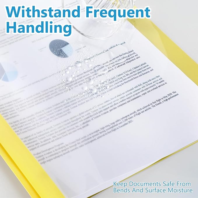 48 Pack Plastic Report Covers with 3 Prongs Presentation Folders Bulk, 100 Sheet Capacity, Clear Front Report Covers for Presentation Document Paper School Office Supplies (Yellow)