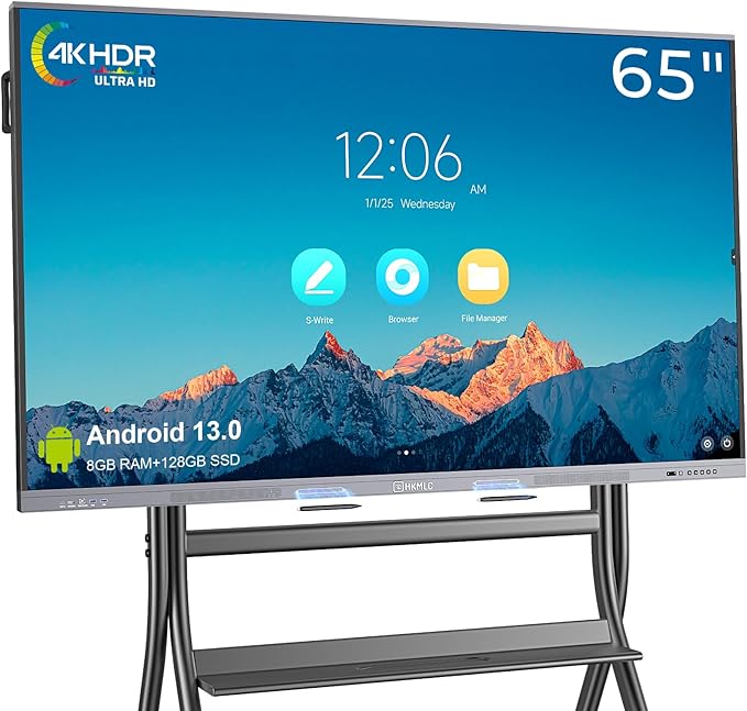 HKMLC Smart Board Summit 65 Inch, Digital Whiteboard for Classroom Home Office, Electronic Whiteboard with 4K UHD Touchscreen Display 8+128GB Android OS (Wall Mount Included)