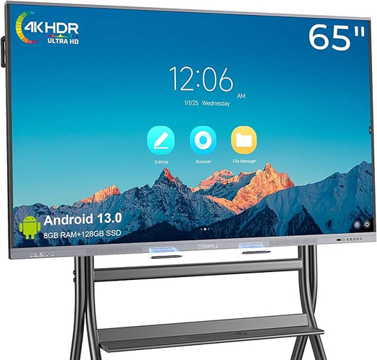 HKMLC Smart Board Summit 65 Inch, Digital Whiteboard for Classroom Home Office, Electronic Whiteboard with 4K UHD Touchscreen Display 8+128GB Android OS (Wall Mount Included)