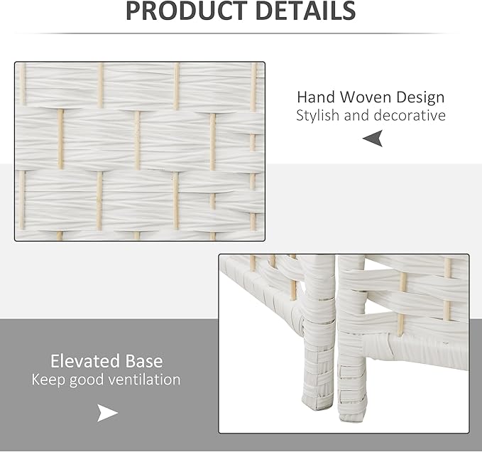 HOMCOM Room Divider, 6 Panel Folding Privacy Screen, 6FT Tall Portable Wicker Weave Partition Wall Divider for Bedroom, Home Office, White