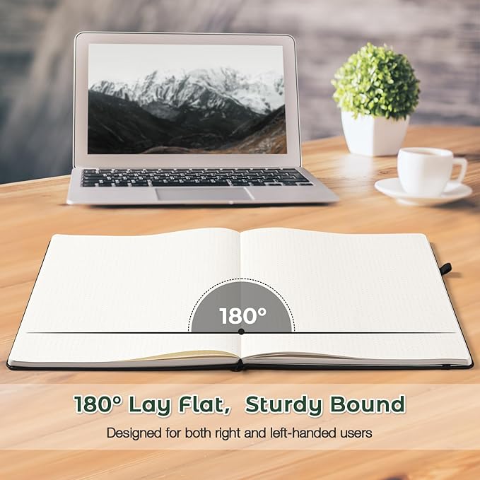 Dotted Journal, Hardcover Notebook 8.5 x 11, Dot Grid Notebook Journal for Women, Men, Large Leather Journals for Writing, Bullet, No Bleed Thick Paper, A4 Notebooks for Work, School, Notes, Green