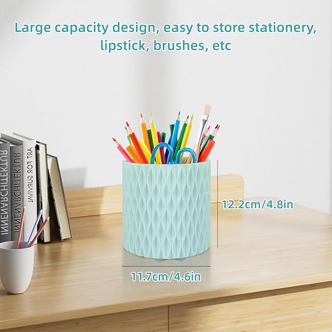 Blue Pen Holder for Desk, 360 Degree Rotating Desk Organizer with 5 Compartments, Pen Pencil Makeup Brush Holder, Cosmetics Lipsticks Pen Organizer for Home Office School