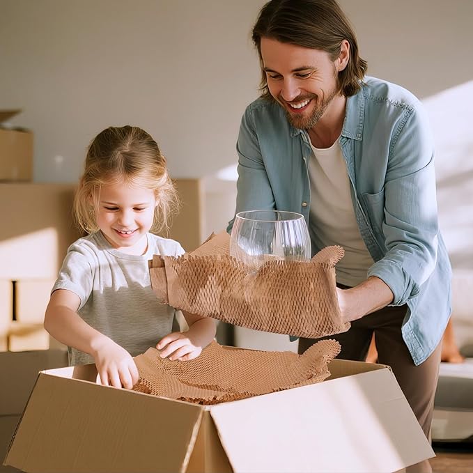 METRONIC 15" x 28" Honeycomb Packing Paper Sheets for moving 100 Pcs, Wrapping Paper for Bubble Cushioning Wrap and Shipping Packaging, Biodegradable & Fully Recylable, Brown